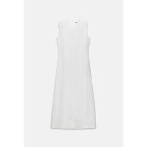 ZARA WOMEN LINEN BLEND MIDI DRESS ZW COLLECTION OYSTER WHITE LARGE 8135/100